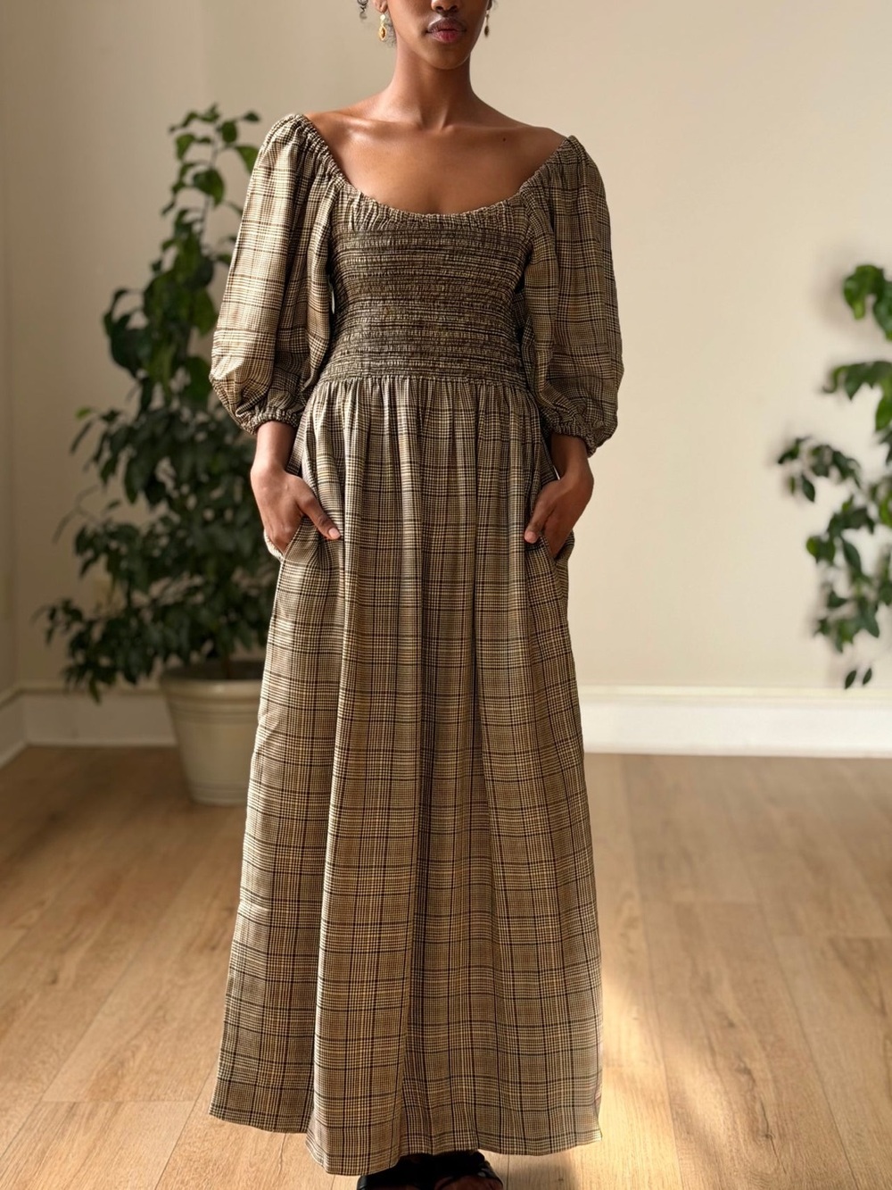 La Ligne Daisy Plaid Smocked Dress